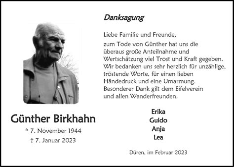 Traueranzeigen von Günther Birkhahn Aachen gedenkt