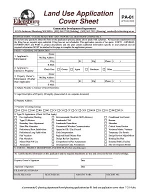 Fillable Online Ci Ellensburg Wa Land Use Application Pa Cover Sheet