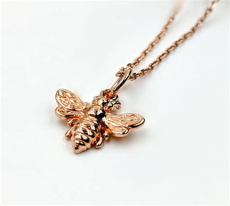 K Vermeil Rose Gold Honey Bee Necklace Sterling Bumble Etsy