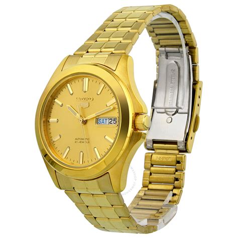 Seiko 5 All Gold Plated Stainless Steel Mens Watch Snkk98 Stainless Steel Seiko Watches