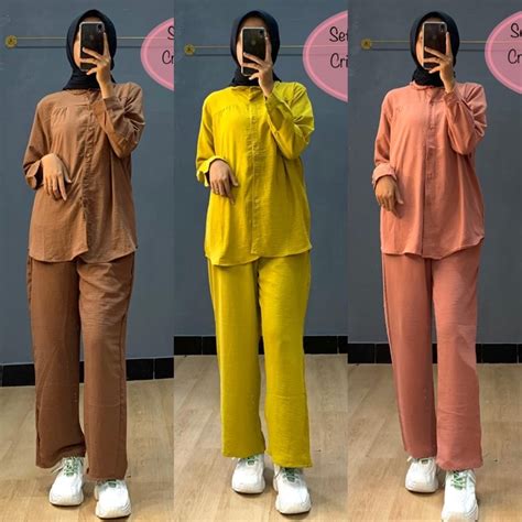 Jual Baju Setelan Soft Crinkle Premium Stelan Krinkle One Set Kekinian