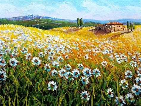 Flowers field - Original Italian oil painting Tuscany landscape ...