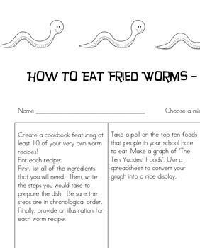 How to Eat Fried Worms Choice Board by Luvteaching | TPT