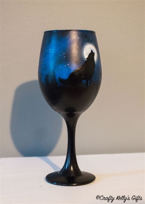 Howling Wolf Wine Glass Hand Painted Wine Glass Personalized Etsy