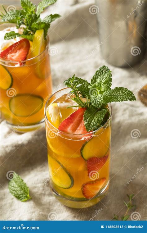 Sweet Refreshing Pimms Cup Cocktail With Fruit Stock Image Image Of