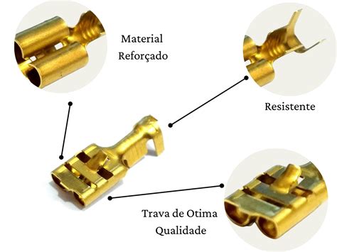 Kit 100 Terminal Encaixe Femea Trava 6 3 Mm 100 Terminal Macho 100