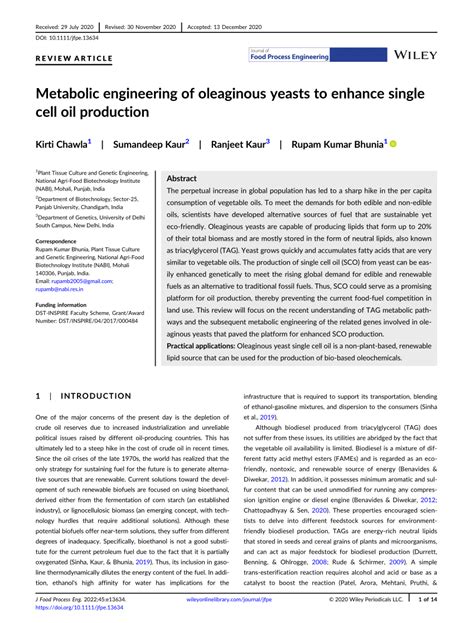 Metabolic Engineering of Oleaginous Yeasts to Enhance Single Cell Oil ... 