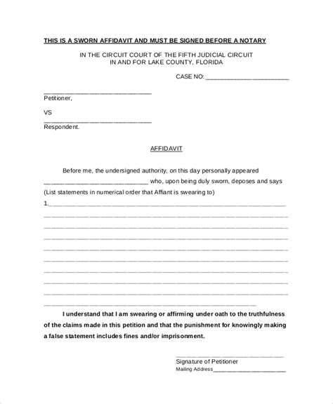 Free Sample Sworn Affidavit Forms In Pdf