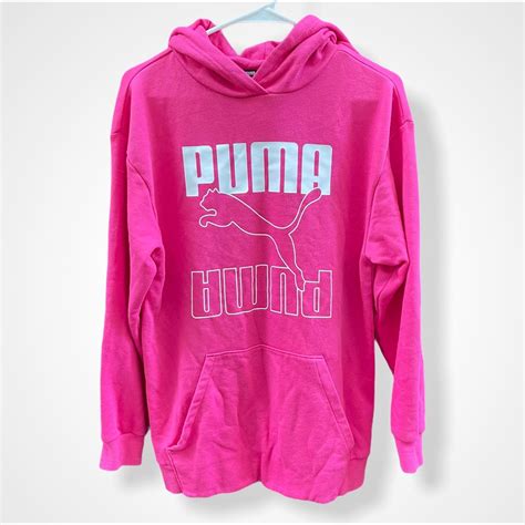 puma hot pink oversized hoodie • size small - Depop