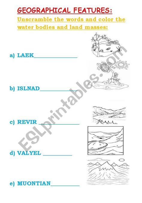 Geographical Features Worksheet