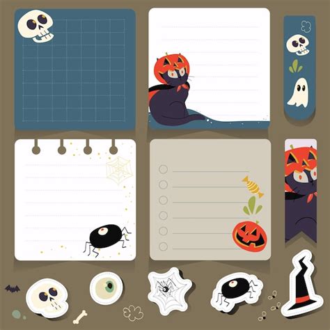 Conjunto De Notas Y Pegatinas Del Planificador De Halloween Con