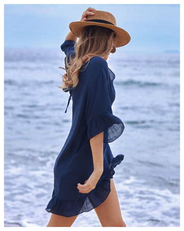 Ekouaer Womens Swimsuit Coverup V Neck Bathing Suit Beach Dress Sexy Ruffle Sleeves Bikini Cover