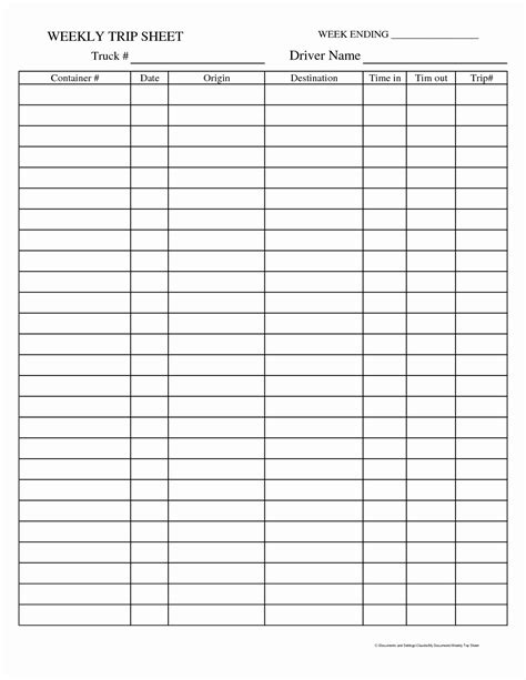 Best Truck Drivers Trip Sheet Template Excel Weekly Meeting Agenda