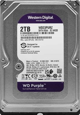 Характеристики Жесткий диск WD Purple WD23PURZ, 2ТБ, HDD, SATA III, 3.5 ...