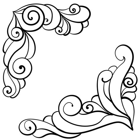 Ornate doodle corners with spiral patterns and smooth lines for design, fancy outline frames ...