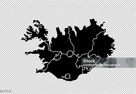 Iceland Map High Detailed Black Map With Countiesregionsstates Of ...