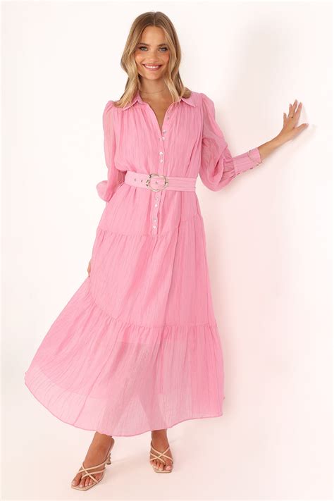 Angelica Long Sleeve Maxi Dress Pink Ecamshop