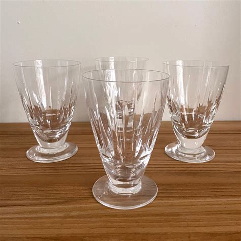 4 Vintage Cut Crystal Juice Glasses Affordable Luxury Mid Century Stuart Hampshire Pattern