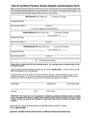 City Hartford Pension Direct Authorization Form Get Fill Online