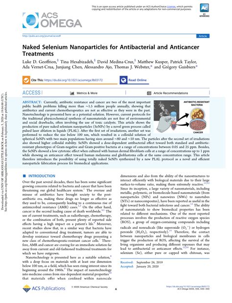 PDF Naked Selenium Nanoparticles For Antibacterial And Anticancer