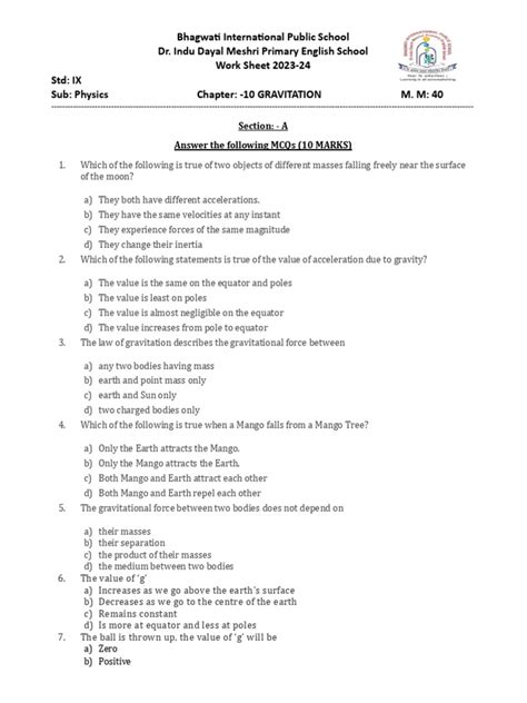 Gravitation Updated Worksheet | PDF | Buoyancy | Weight