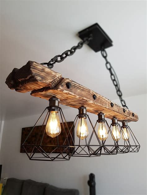 Wooden Pendant Light Fixture Rustic Chandelier Farmhouse Etsy