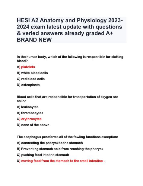 HESI A2 Anatomy And Physiology 2023 2024 Exam Latest Update With