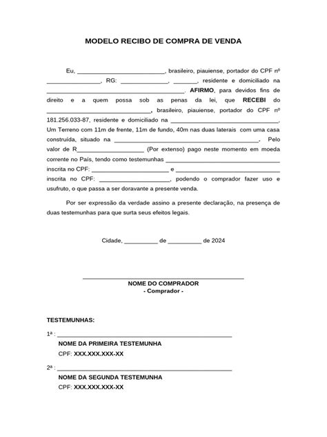 Como Fazer Recibo De Compra E Venda
