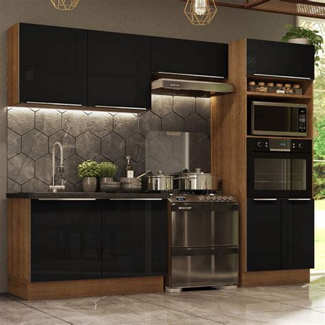 Cozinha Completa Madesa Lux Arm Rio E Balc O Rustic Preto