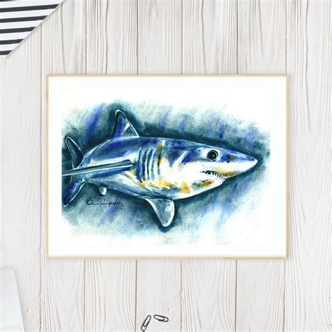 Shark Painting, Watercolor Shark, Beach House Gift, Shark Print, Shark ...