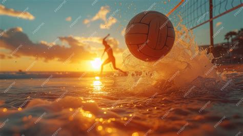 Premium Photo | A game of beach volleyball at sunset