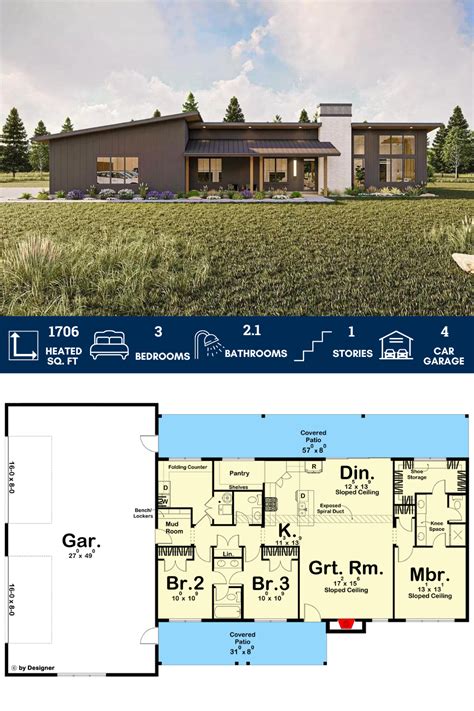 1700 Square Foot Modern Barndominium Style House Plan