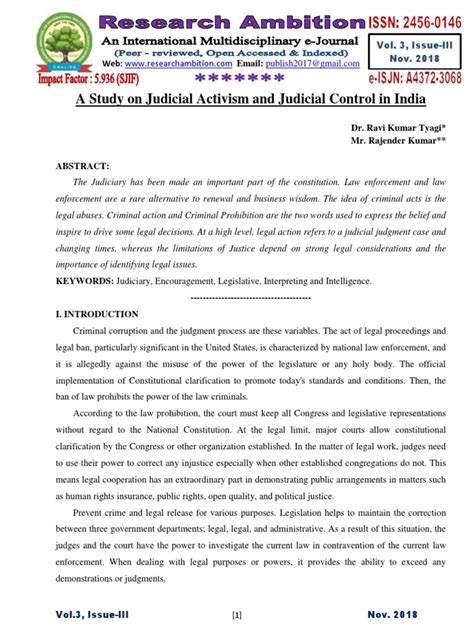 A Study On Judicial Activism And Judicial Control In India Download