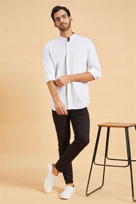 Buy Hilo Design Grey Oxford Jejune Chinese Collar Shirt Online Aza