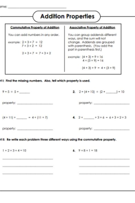 Addition Properties Worksheets