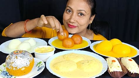 Asmr Eating Rasmalai Gulab Jamun Rasgulla Raj Bhog Dry Chamcham