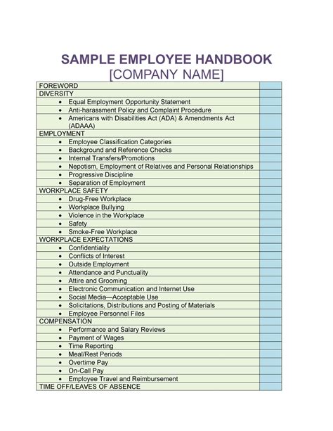 Free Printable Employee Handbook Templates Pdf Word Excel