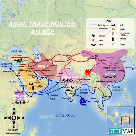 StepMap - Asian Trade Routes - Landkarte für India