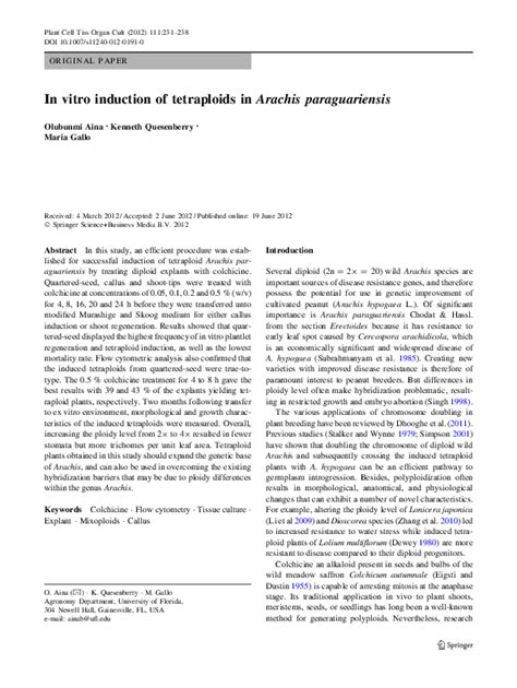 Pdf In Vitro Induction Of Tetraploids In Arachis Paraguariensis