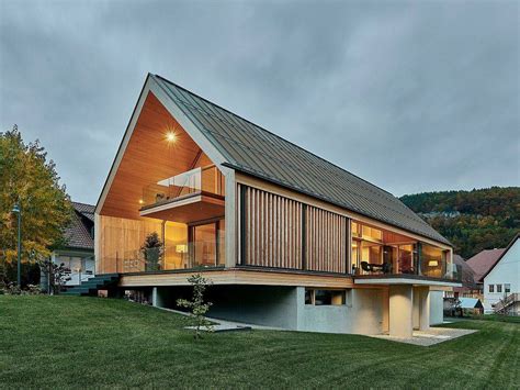 Spacious Wooden Home With Gabled Roof In Wood Concrete And Glass Decoist