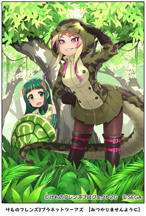 African Rock Python And Red Eared Slider Kemono Friends Drawn By