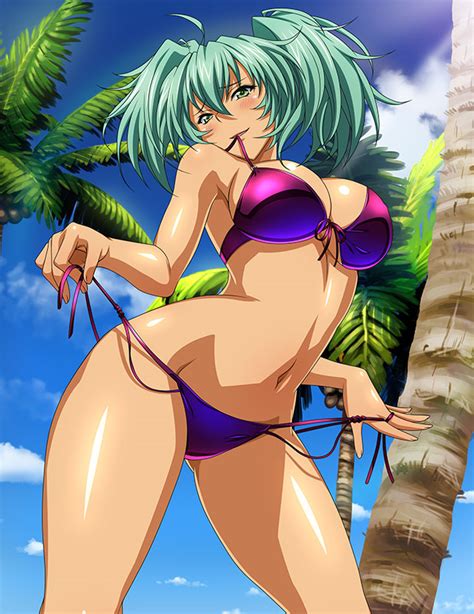 Ryofu Housen Ikkitousen Girl D Ahoge Aqua Hair Bare Arms Bare Legs Bikini Blue Sky
