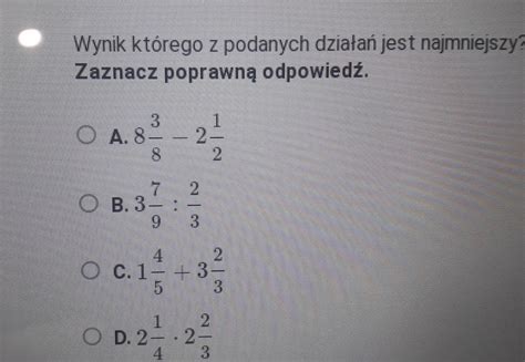 2 6 Wynik którego działania jest równy 1 12 Zaznacz poprawną