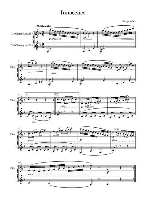 Burgmüller Innocence For Two Clarinets Arr Saho Omukai Sheet Music