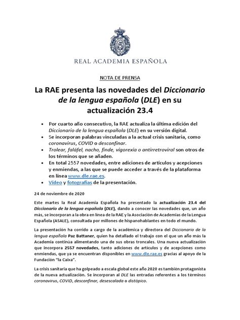 Ndp Rae La Rae Presenta Las Novedades Del Diccionario De La Lengua