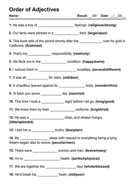 101 Order Of Adjectives Pdf Worksheets With Answers Grammarism