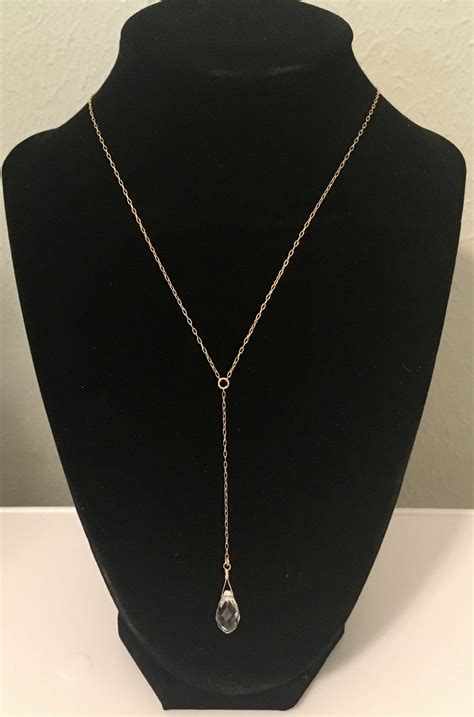 Gold Y Necklace Lariat Crystal Drop Necklace Chain Drop Etsy