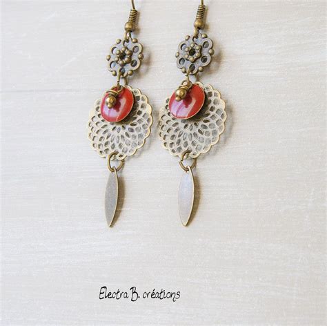 Boucles D Oreilles Boh Mes Sequin Mail Rouge Fonc Perles Cristal