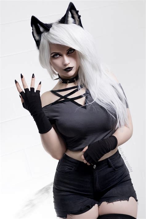 Cosplay Helluva Boss Loona Helluva Boss Silver Hair Choker Wolf Ears ...