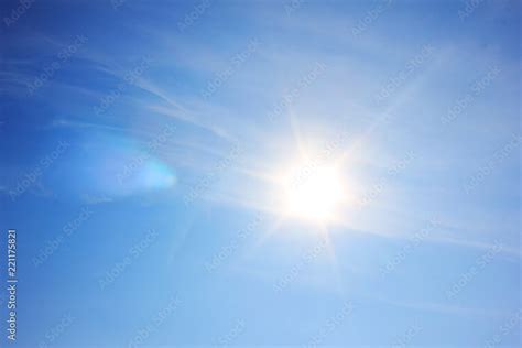 Blue Sky With Shining Sun Background Bright Natural Image Of Vibrant